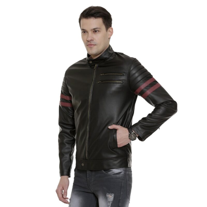 Black Leather Jacket With Red Stripes - Leather Jacket Makers